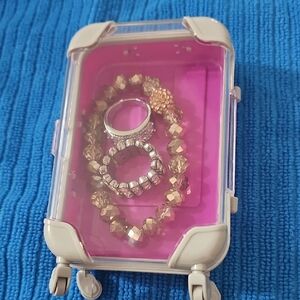 Pink Jewelry Box with Gold and Silver Accessories